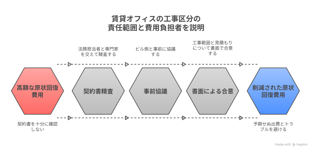3.賃貸オフィスの工事区分の責任範囲と費用負担者を説明