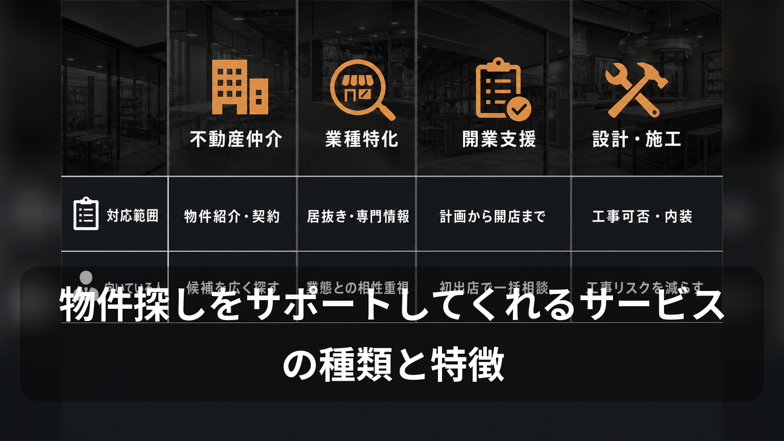 物件探しを支援する4種類のサービスの対応範囲と向いている人の比較図