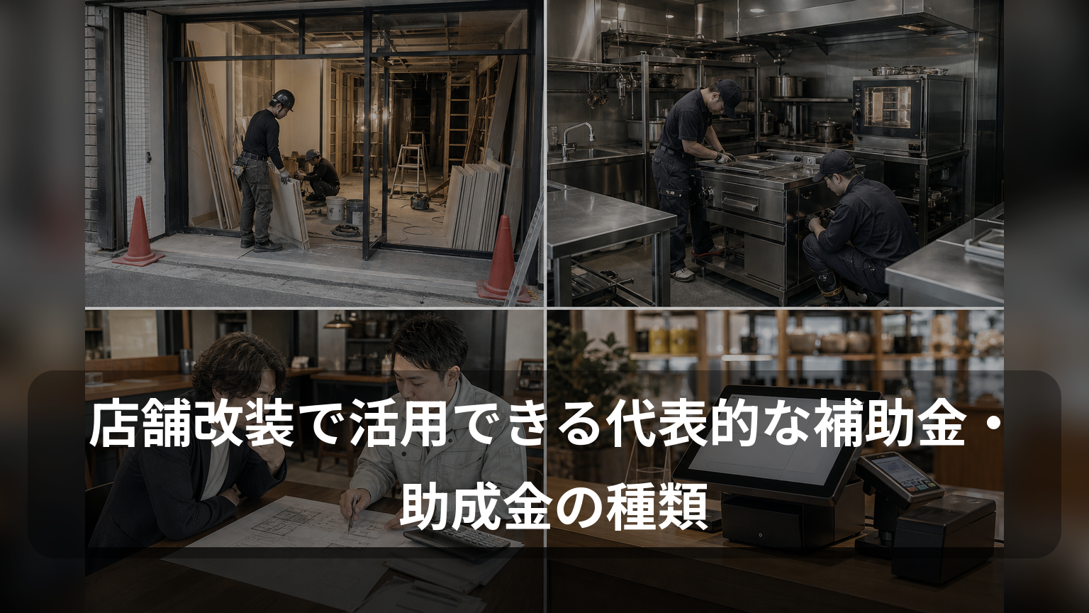 店舗改装や設備導入、施工計画の打ち合わせを示す実写コラージュ